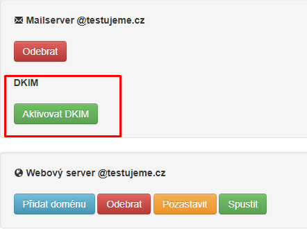 Nově můžete DKIM aktivovat v nastavení domény